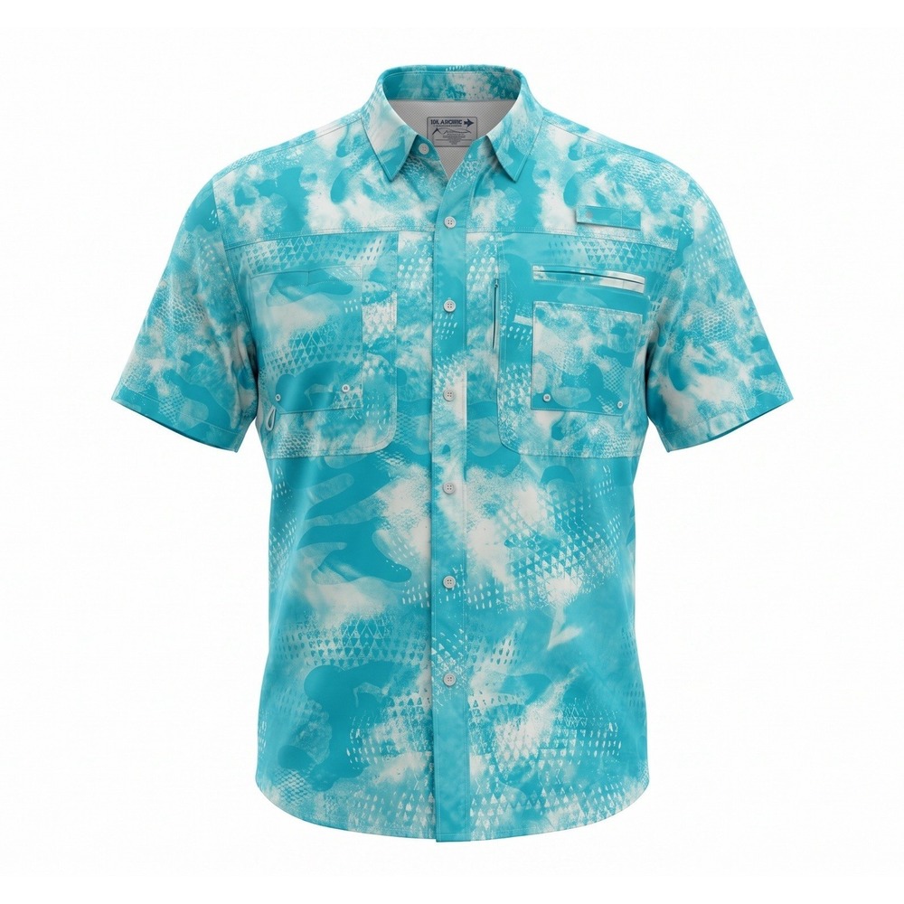 REEL LEGENDS Fishing Shirt Mens XL Aqua White Saltwater Vented Short Sleeve